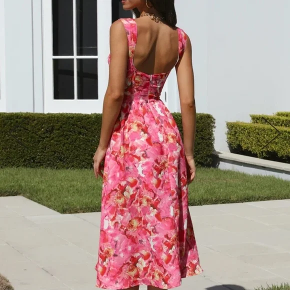 Holly Molly Elegant Pink Floral Women's Dress Size L Nwt - Picture 2 of 7